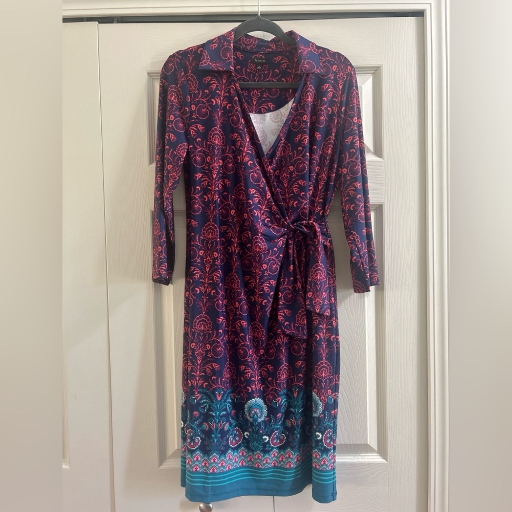 Talbots Dress Women’s Size M Multicolored Long Sleeve Faux Wrap Dress